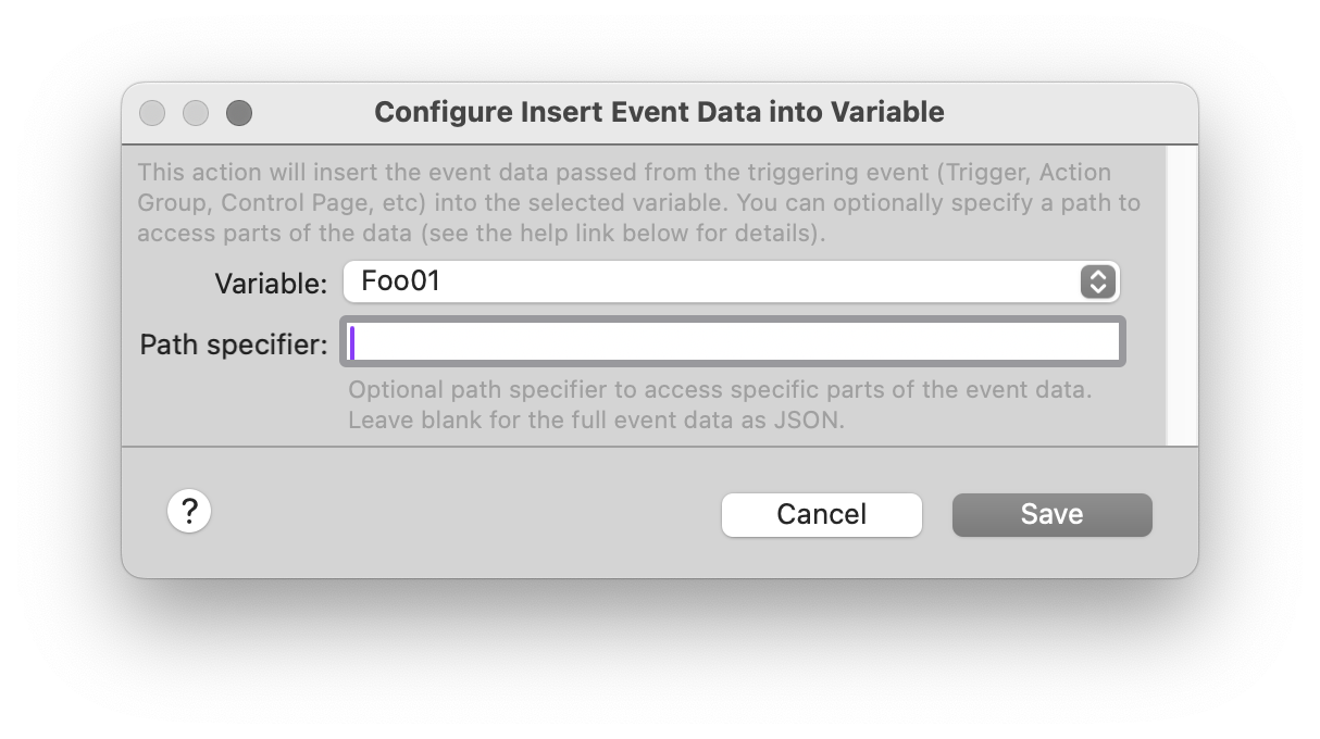 Instert Event Data into Variable