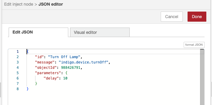 Node-RED Inject Node Turn Off JSON Image