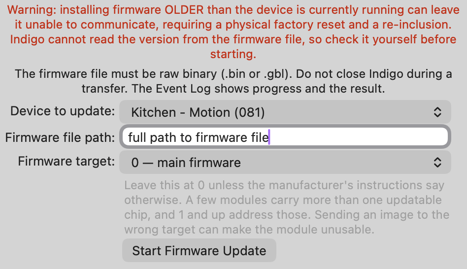 Update Device Firmware Dialog